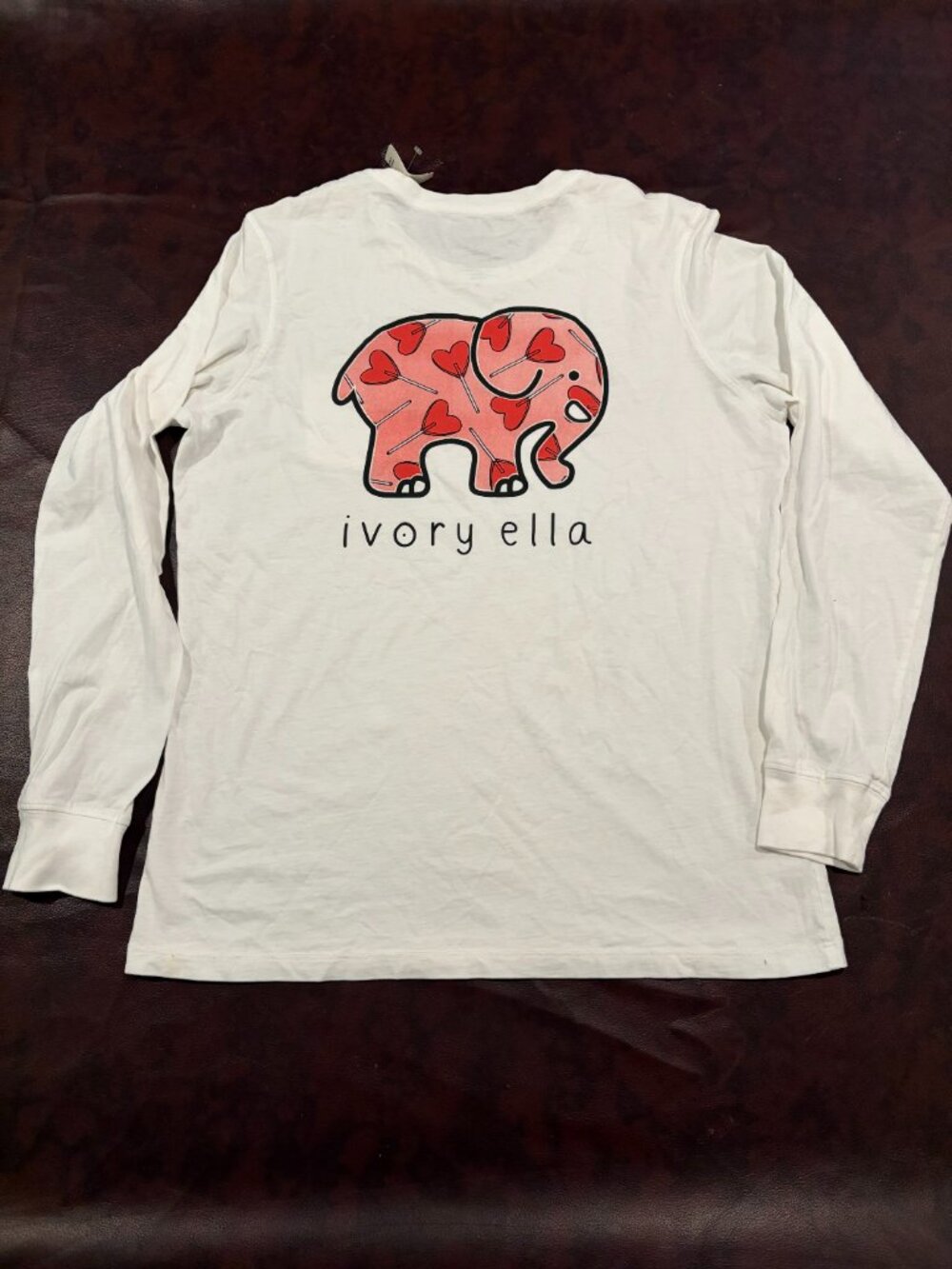 Ivory Ella white long sleeve valentine heart lollipop elephant tee NWOT size M - Picture 4 of 7